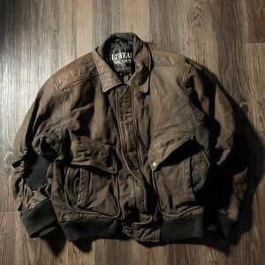 U2 Wear Me Out Mens Brown Leather Bomber Jacket Size M Shoulder Repair Patch